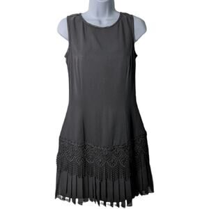 Scott McClintok Vintage Black Mini Dress Pleated Hem Fringe Bottom Lace Border